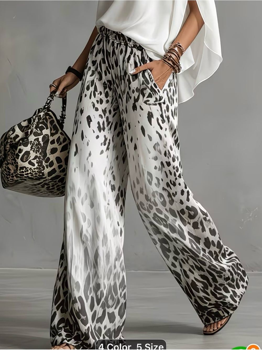 Women's Wide-Leg Animal Print Palazzo Pants - Black & White